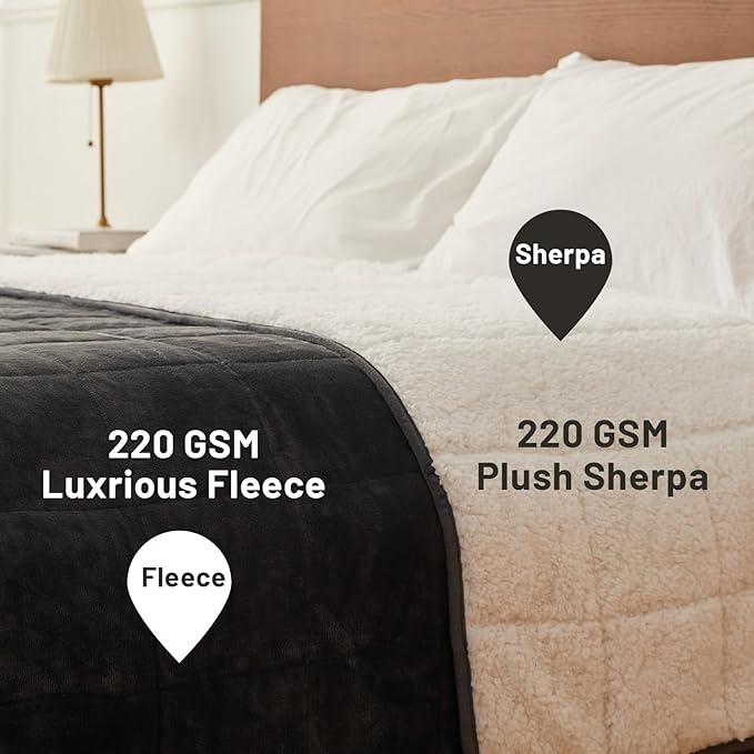 Weighted Blanket 15 lbs 60x80 inches, Sherpa Fleece Throw Blanket for Adult, Fuzzy Fluffy Soft Cozy Heavy Blanket for Couch Sofa, Plush Thick and Warm Winter Blanket Queen Size Bed