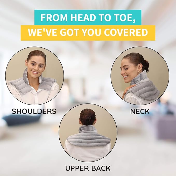 Heating Pad Solutions - Neck and Shoulder Microwavable Heating Pads - Neck and Shoulder Relaxer Portable Heating Pad for Upper Back Shoulders & Neck - Reusable Heating Pad & Hot Pack- 1 XL Pack Gray
