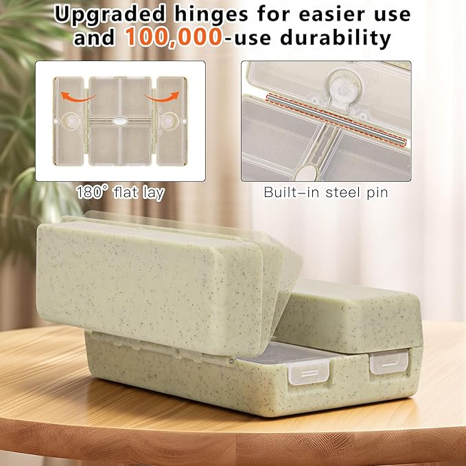 FYY Travel Pill Organizer with Blank Lables,6 Compartments Magnetic Pill Organizer Pill Box for Purse Pocket to Hold Vitamins,Cod Liver Oil,Supplements and Medication-Khaki