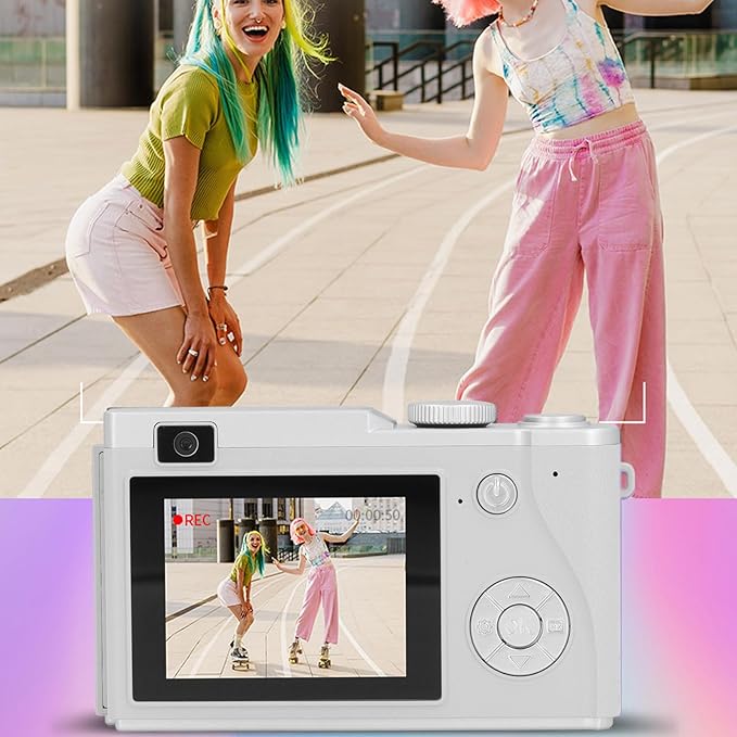 Digital Camera, 48MP Vlogging Camera with 16X Digital Zoom, Anti-Shake, Beauty Filter, 2.4 Inch LCD Screen, Compact Selfie Camera for Kids Teens, for Vlog Photos (White)