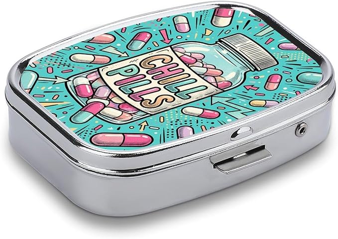 Metal 2 Compartment Pill Organizer Travel Friendly Portable Compact Pill Box Cute Pill Case,for Pocket Wallets Daily Portable Medicine Vitamin Tablet Storage (Cute Bottle)