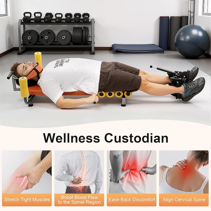 Multifunctional Full Body Traction Bed, Cervical Spine Stretcher Traction Spine Lumbar Massage Traction Table Back Stretch Decompression Machine for Tension Relief & Body Aches Pains, Massage (Orange)