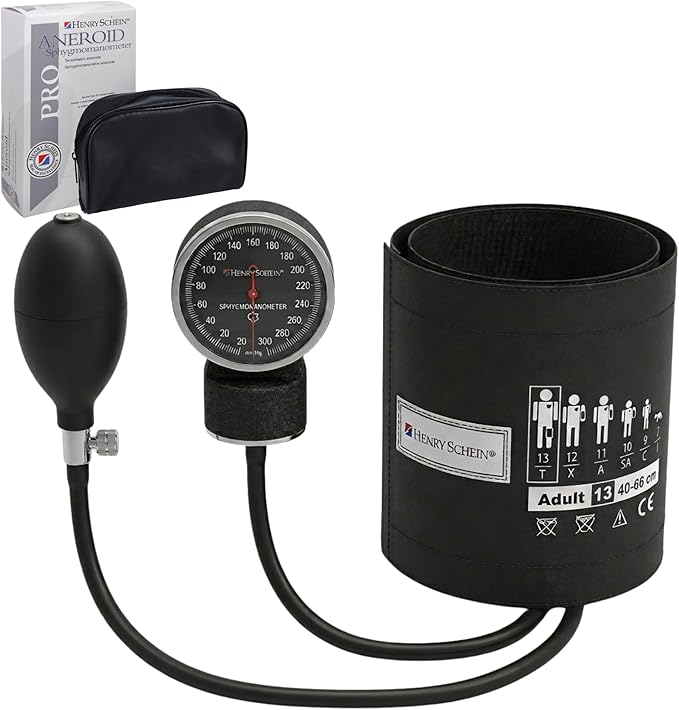 Henry Schein Prosphyg Adult Aneroid Sphygmomanometer – Size 13 Thigh Cuff (15.7"–26"), Black Cuff, Manual Blood Pressure Monitor, Dial Display, Reusable, Latex-Free, Carrying Case – 1 Count