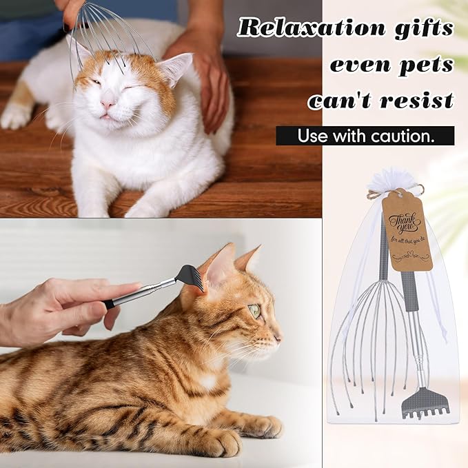 Hoolerry 24 Sets Massage Gifts Head Massager Back Scratcher Fingers Head Scratcher Manual Scalp Massager Valentine's Day for Body Home Office Spa Stress Relief Relaxation Women Men(Black)