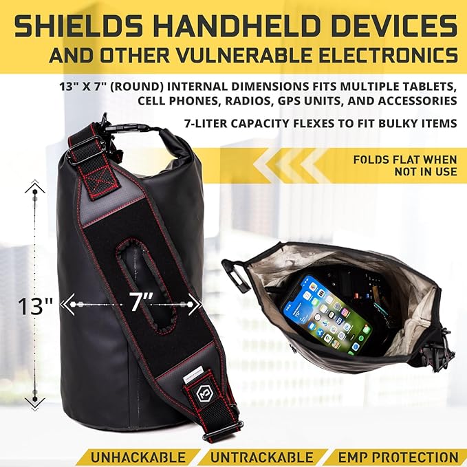 Mission Darkness Dry Shield Faraday Tote 7L Capacity // Waterproof Dry Bag for Electronic Device Security & Transport Signal Blocking Anti-Tracking EMP Shield Data Privacy Fits Phones Tablets Radios