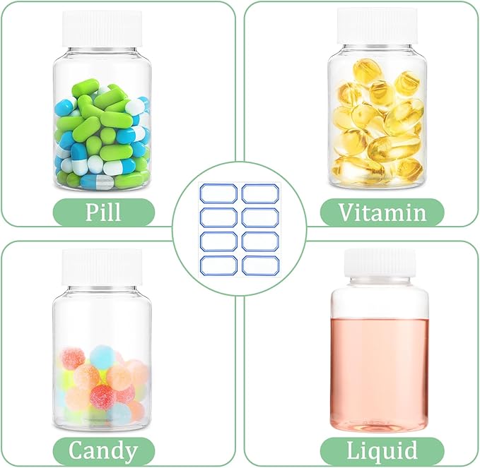 Sibba Clear Pill Bottle 6 Pcs Empty Medicine Organizers 80ML Plastic Dispenser Jar Powder Storage Transparent Reagent Containers Leak Proof Caps Receptacle Large Bottles Fit Home Counter Toiletries