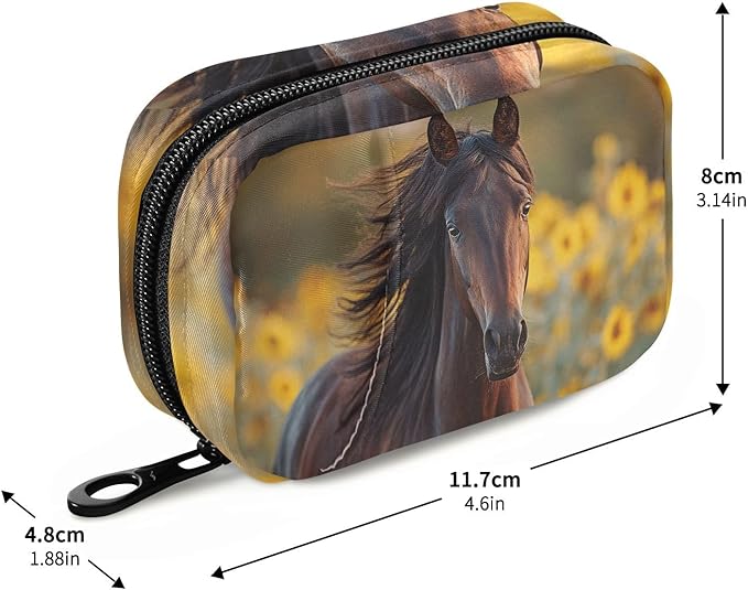 Sunflowers Field Horse Pill Organizer Case Floral Animals 7 Day Travel Pill Box with Zipper Portable Weekly Vitamin Medicine Supplement Holder Pouch Bag