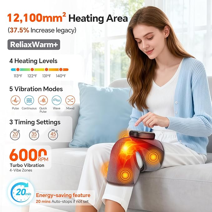BAISEMAIN Knee Massager with Heat, Heating Pad for Knee Shoulder Elbow Pain Relief, Cordless Heated Knee Brace for Arthritis with Massage, Gray