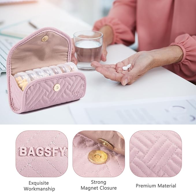 BAGSFY Weekly Pill Organizer 2 Times a Day in a Cute Fabric Pill Case, Medicine Bag, AM PM Pill Box 7 Day, Portable Medication Travel Case for Pills, Vitamins, Fish Oils, Supplements.