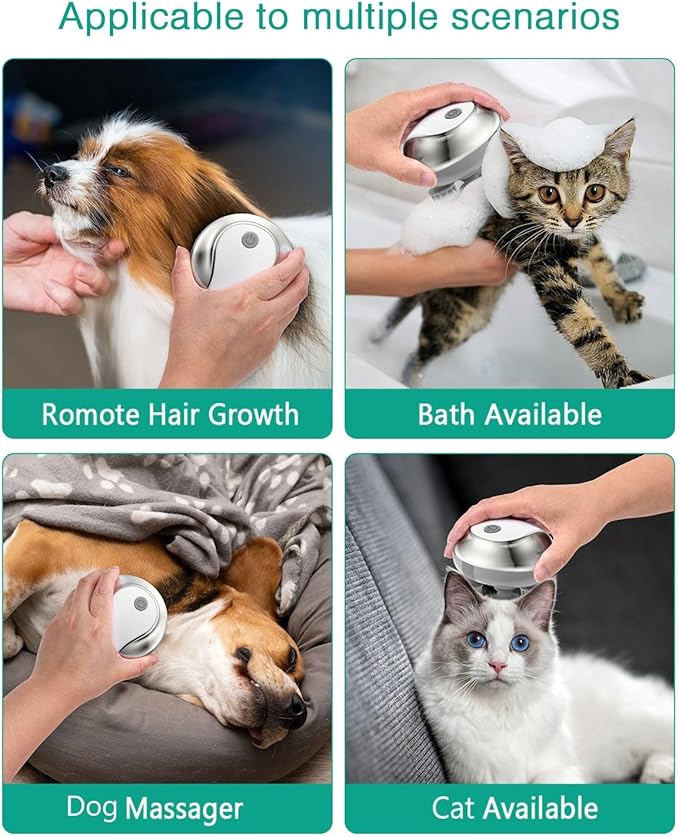 ORIA Electric Pet Massager for Dogs Cats, Handheld Scalp Massager with 4 Massage Heads, 3 Speed Modes, Waterproof Dog Massage Tool, Head Scratcher for Relaxation, Soothing & Bonding