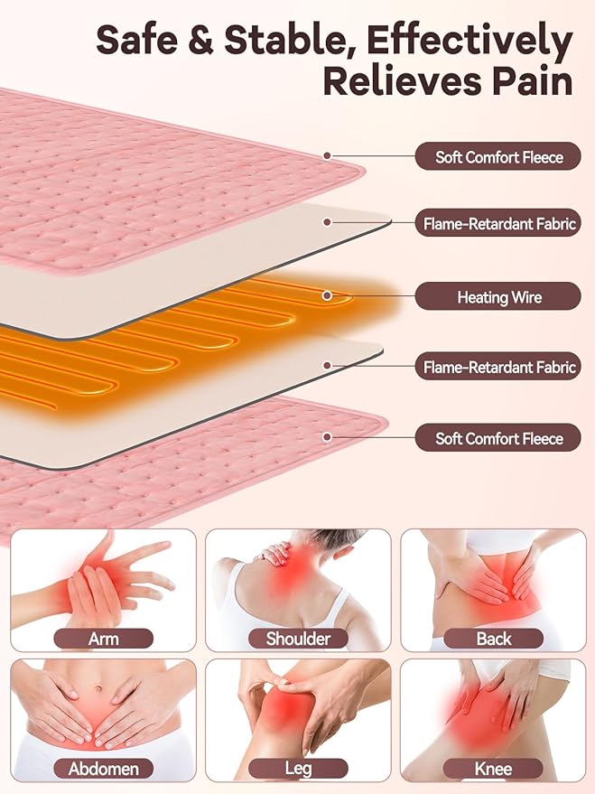 51" Heating Pad for Period Cramps Built with Hand Warmer Pocket, Controller Pocket & 9.84ft/3M Extra-Long Cord, Adj. Temp Timer Auto Shut Off Wrap Around Heated Pad for Women Back Abdomen Pain Relief