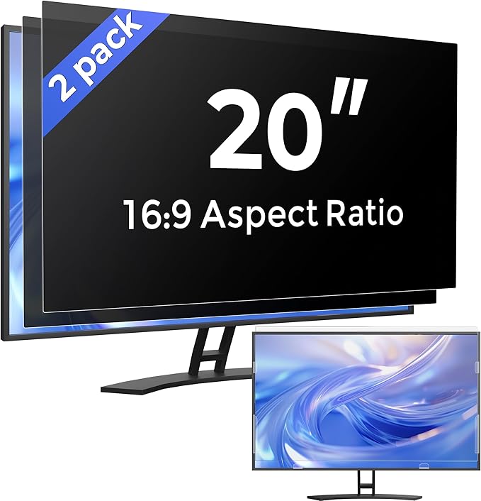 [2 Pack] 20 Inch Computer Privacy Screen Filter for Monitor 16:9 Aspect Ratio, Eye Protection Anti Blue Light Privacy Shield and Anti-Glare Protector, 20inch Removable Anti-Scratch 20in Protector Film