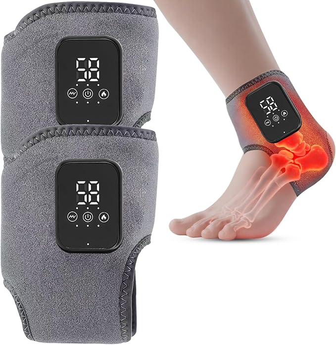 Cordless Ankle Heating Pad, Foot Renew, Ankle Massager for Pain Relief & Circulation, 3 Levels of Heat and Vibration Adjustable, Smart Timer, Gifts for Dad Mom Men Women. (GRAY-2PCS)