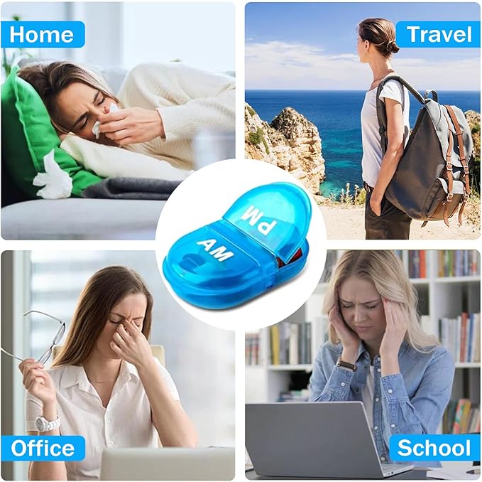 6PCS Pill Organizer AM PM 2 Compartment Daily Pill Box for Pocket or Purse Small Travel Pill Holder for Seniors, Vitamins & Supplements