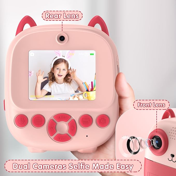 Kids Camera Instant Print, Multifunctional Toddler Camera with Photo Printing Instantly, 2.4 Inch HD Screen Digital Camera for Kids,Christmas Birthday Gifts for 3-12 Year Old Girls(Pink)