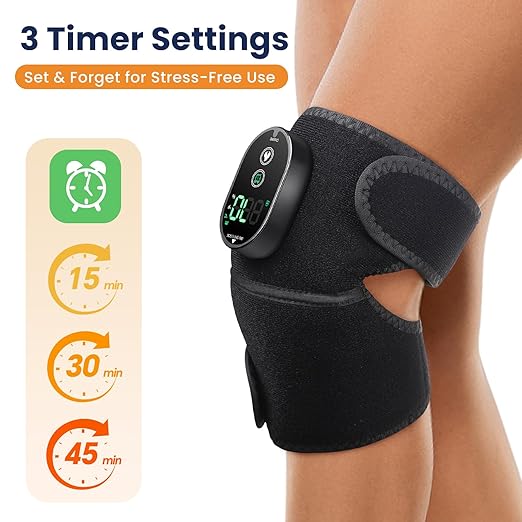 Cordless Heated Knee Brace, Knee Heating Pad for Pain Relief, Heating Pad for Knee Pain Relief, Knee Brace for Knee Pain, 3000mAh Battery Operated Knee Wrap, 6 Heat Levels, 4 Timers, Black