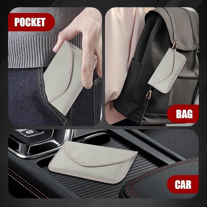 2PCS Faraday Bags for Car Key and Cell Phone, Signal Blocking Bag, Faraday Key Fob Protector, Universal Cell Phone Privacy Card Protection Car Accessories for Anti-Thefting (Silver)