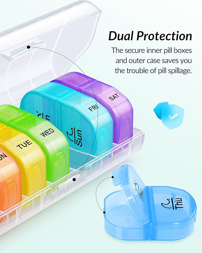 Weekly Pill Organizer 2 Times a Day, ZIKEE AM PM Pill Box with 7 Detachable Pill Case, BPA-Free & Portable 7 Day Pill Organizer with Large Storage to Hold Medication, Vitamins and Fish Oils (Clear)