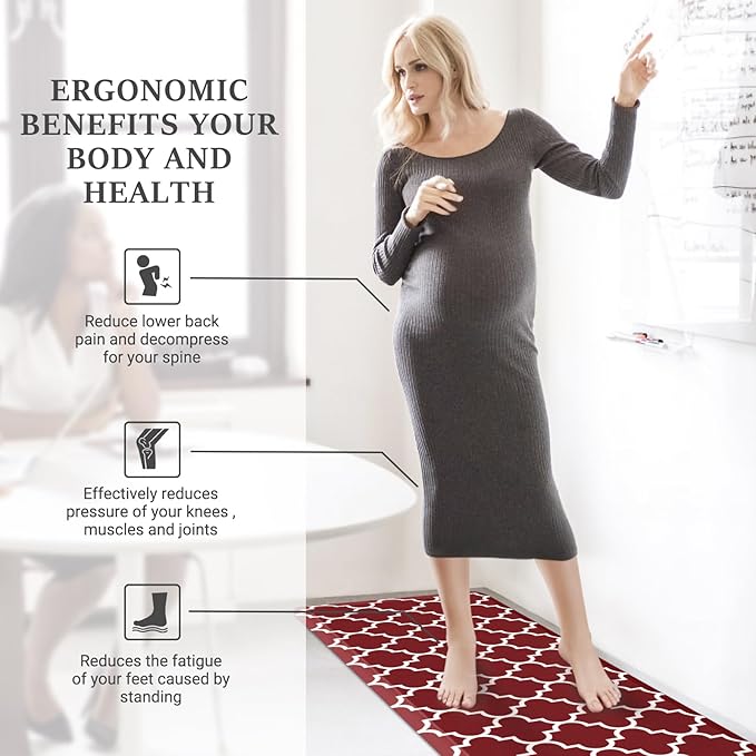 WISELIFE Anti Fatigue Floor Mat - 4/5 Inch Thick Kitchen Mat Non Slip Waterproof Heavy Duty Ergonomic Comfort Mat Durable for Home, Office, Sink, Laundry,(22" x 36", Red)