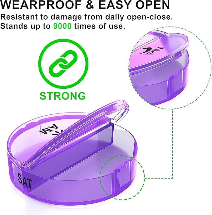 Weekly Pill Organizer 2 Times a Day - Large Capacity –Travel Pill Box 7 Day with Airtight Lid Lock – Portable Pill Case for Purse – Ideal for Vitamins, Supplements, and Fish Oil Pills (Rainbow)