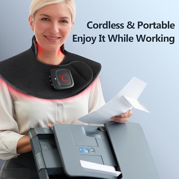 Comfytemp Cordless Red Light Therapy Pad for Neck Shoulder, Wearable Near Infrared Light Wrap for Body, 19W Flexible Light Cape for Upper Back Muscle, 660nm & 850nm