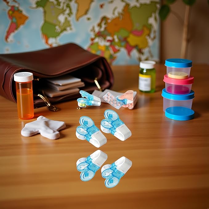 4Pcs Blue Portable Pill Taker Remover, Pill Remover, Blister Pack Opener Popper Assistance No Contact Easy to Take Out Travel Tablet Dispenser Pills Extractor Tool, Medication Aids Pill Organizers