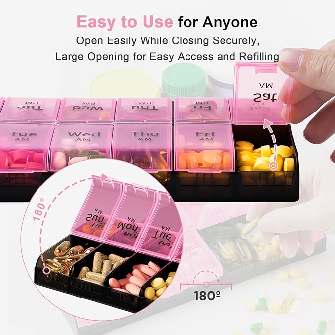 Daviky XL Large Weekly Pill Organizer 2 Times a Day, Extra Big 7 Day Pill Box AM PM, Daily Pill Case Medicine Organizer with 14 Compartments, Day Night Container for Fish Oils, Vitamin, Supplement