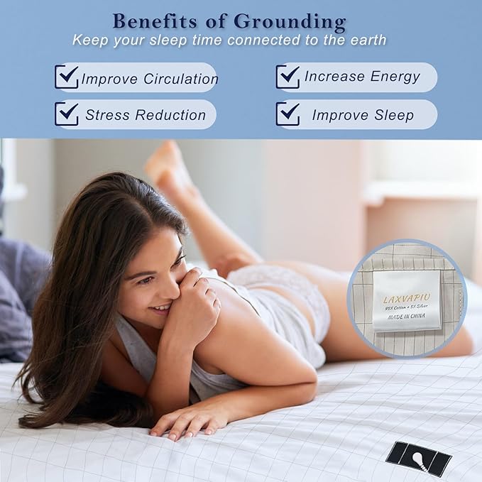 Grounding Sheet Flat Silver Fiber Cotton Grounding Sheet,Twin Grounded Bed Sheet for Better Sleep,39x75 Inch Earth Connected Sheet with Cord