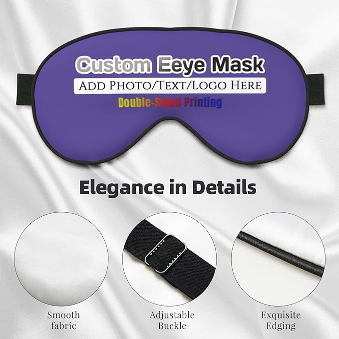 Personalized Eye Mask Add Picture Text Image Logo Custom Travel Sleeping Masks for Home Office Customized Sleep Mask for Men Women Blocks Light Adjustable Strap Lilac