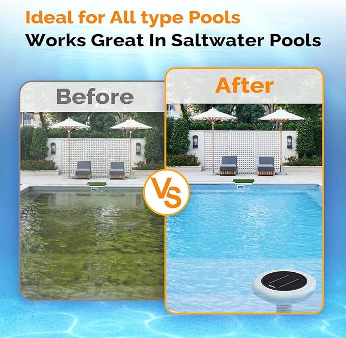 VINGLI Solar Pool Ionizer – Copper Pool Ionizer for Above Ground & Inground Pools up to 45,000 Gallons | Solar Ionizer for Pool with Efficient Water Clarification, 1-Year Warranty (Green, Upgraded)