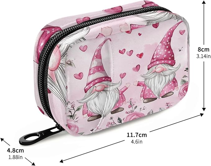 Travel Pill Case Gnomes with Roses Flowers Weekly Small Pill Box 7 Day Pill Box Pill Organizer Bag