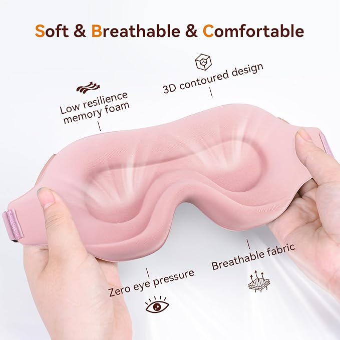 EVA BELLE Sleep Mask, Zero Pressure 3D Eye Mask for Men Women, Cool Smooth Eye Cover, Pink