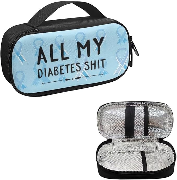 Rnyleeg All My Diabetes Shit Insulin Cooler Travel Case Blue Ribbon Insulin Bag for Diabetes Portable Medicine Travel Case for Insulin Pen