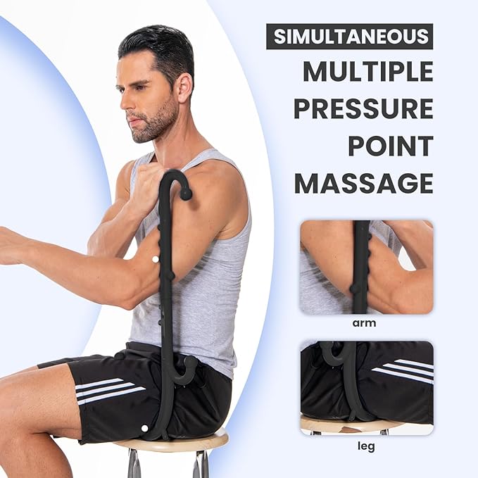Deep Tissue Back & Neck Massager - Back Massager Stick for Pain Relief, Muscle Knot Remover, Trigger Point Massage Tool for Full Body, Shoulders, Legs - Pressure Point Massage Tool (Black)