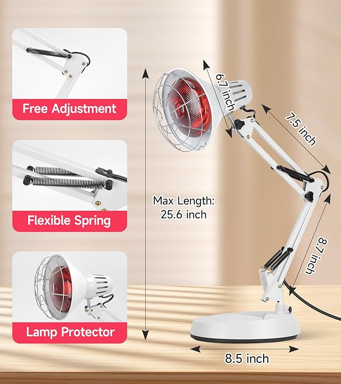 Serfory Infrared Lamp, 150W Near Infrared Light Therapy with Stand Sturdy, Adjustable Red Light Heat Lamp Intensity & Angle, Red Light Therapy Bulb for Body Neck Shoulder Joints Back Pain Relief