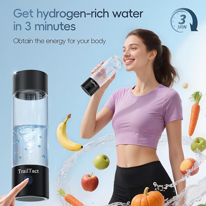 Hydrogen Water Bottle, 2025 Upgraded SPE/PEM Technology-3 Minutes Hydrogen Rich, Portable Athletic Performance, Hydration System for Home, Office, Fitness Travel, Sports, Drinking (Black)