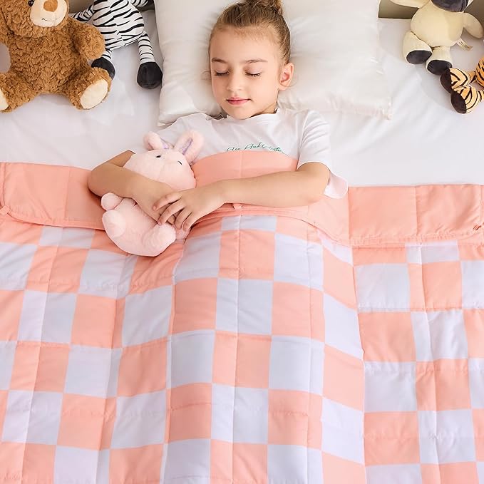 yescool Pink Checkered Weighted Blanket 3 Pounds Plaid Weighted Throw Blanket, Heavy Blanket for Sleeping, Tartan Bed Throw Blanket Gifts for 20-40lbs, 36"x48"