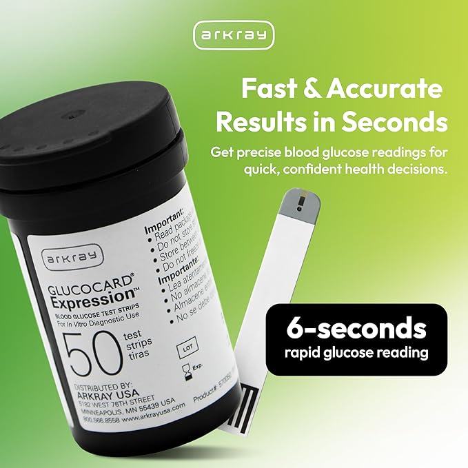 ARKRAY GLUCOCARD Expression Blood Glucose Test Strips - No Coding, 0.8 Microliter & Fast 6-Second Results - Compatible with GLUCOCARD Expression Blood Glucose Meter - 50 Count
