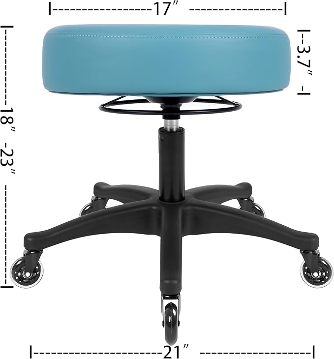 TAKE UR SEAT® All-Purpose Stools with Adjustable Seat and Easy Clean Performance Fabrics for Cleanroom Lab Medical Office Classroom Shop Garage Spa Massage Tattoo(Blade Wheels) (17" Blue)