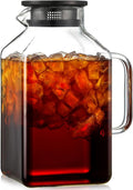 1 Gallon Square Glass Pitcher with Lid and Spout, Borosilicate Glass Carafe for Hot/Cold Drink, Water Pitchers with Handle for Fridge, Extra Large Jug for Iced Tea, Coffee, Juice, Beverage, Black