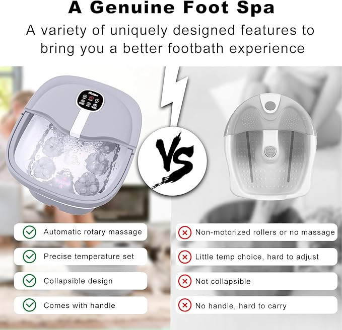HOSPAN Collapsible Foot Spa Electric Rotary Massage, Foot Bath with Heat, Bubble, Remote, and 24 Motorized Shiatsu Massage Balls. Pedicure Foot Spa for Feet Stress Relief