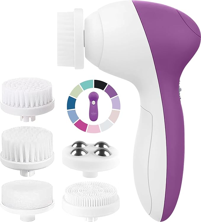 Facial Cleansing Brush Face Scrubber Exfoliating Cleaning Skin Care Cleanser Wash Women Girls Electric Beauty Powered Exfoliator Skincare Spin Tools Scrub Washer Self Care by VISOFO (Amethyst)