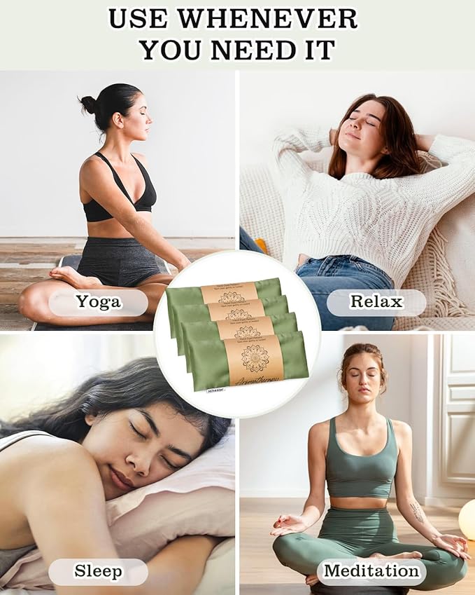 Eye Pillow for Sleeping, Headache Relief, Sinus Pressure, Weighted Eye Mask for Relaxation, Yoga, Moist Heat Eye Compress, Meditation Accessories, Lavender Gift Set for Women (Silk Green 4 Pack)