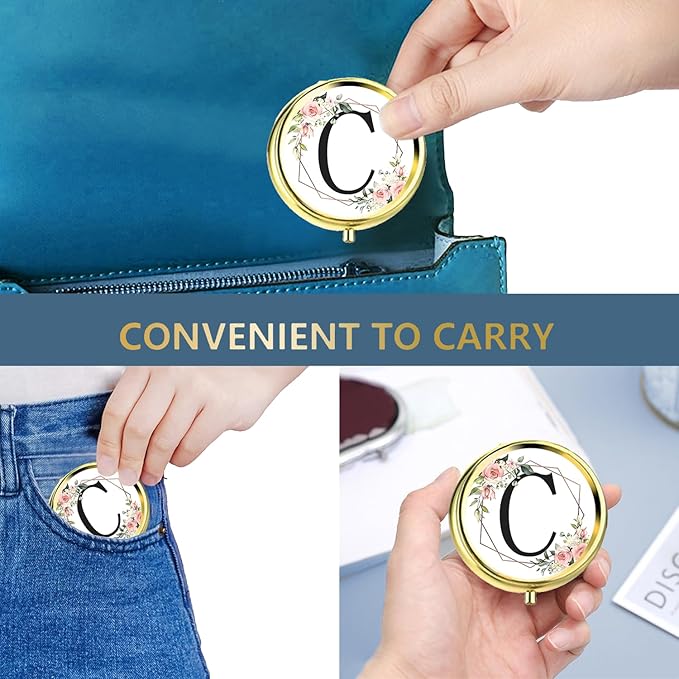 Small Pill Box for Purse Pocket, Personalized Small Pill Case 3 Compartment, Monogrammed Cute Pill Organizer, Gift for Women Teen Girls, Travel Mini Jewelry Box,Earring Holder Organizer