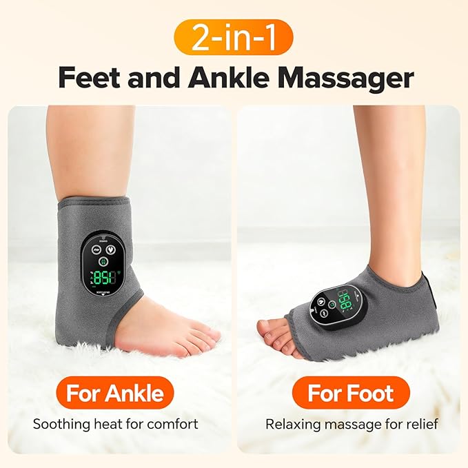 2PCS Cordless Foot Massager for Neuropathy, 3000mAh Rechargeable Ankle Heating Pad with Massage for Circulation, Foot Ankle Pain Relief Massager, Gray