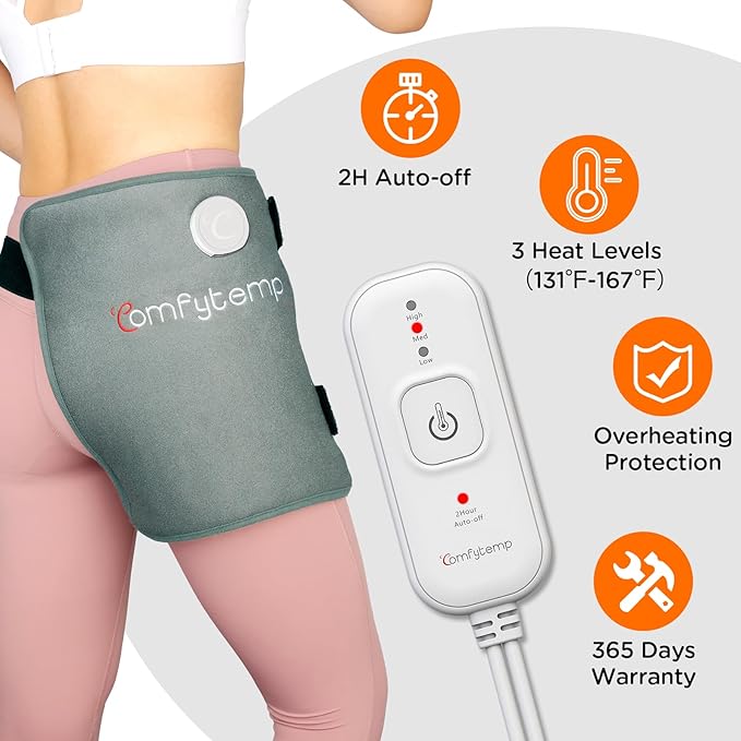 Comfytemp Hip Heating Pad Hip Brace, FSA Eligible Items Only List Birthday Gifts for Mom Women Dad Men, HSA Approve Lower Back Thigh Buttock, Heated Wrap, Electric HSA Heat Pad Hot Relax (S/M)