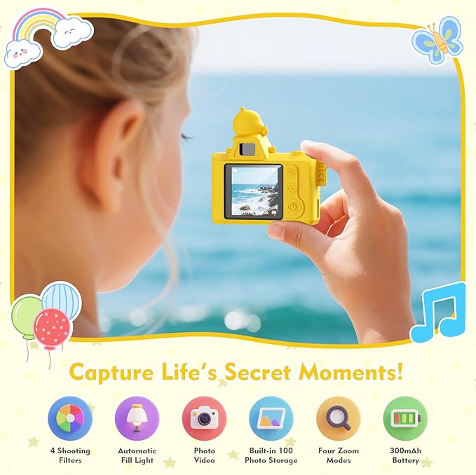Mini Keychain Camera,Maxmango 1080P HD Video-1.3'' & 64G Screen Tiny Retro Vintage Digital Camera with Cartoon Protective Case,Christmas Birthday Toy Gifts for 3 4 5 6 7 8 9 10 Year Old Girl Boy Kids