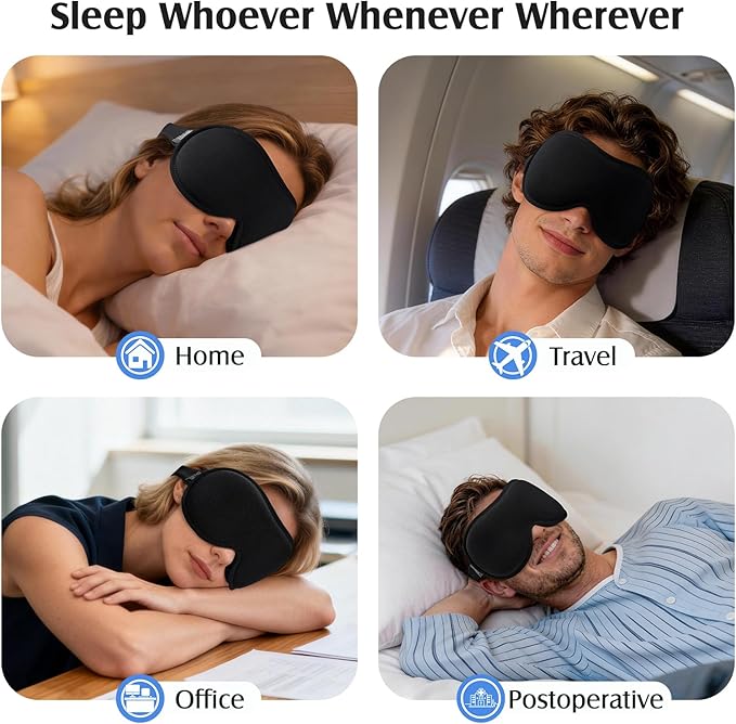 YFONG Sleep Mask for Lash Extensions, Bamboo Viscose & 100% Blackout Eye Mask for Sleeping Women Men, Soft 3D Contoured Zero Eye Pressure Blindfold for Travel, Breathable & Adjustable Eye Cover, Black