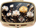 Dynippy Pill Case Pill Box with Mirror Retro Pocket 2 Compartment Medicine Case Vitamin Pill Organizer for Pocket Purse and Travel (Gold- Flower 1)