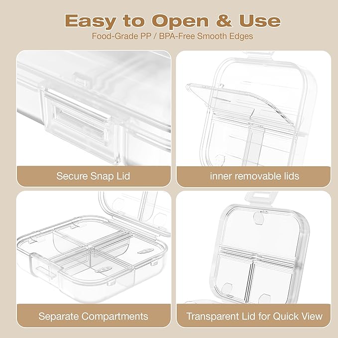 Small Travel Pill Box, Double Layer 7-Compartments Pill Organizer, 3.1" x 3.1" x 1.4" Portable Weekly Pill Case Container for Pocket, 7 Day Compact Medicine Holder for Vitamins, Fish Oils Clear